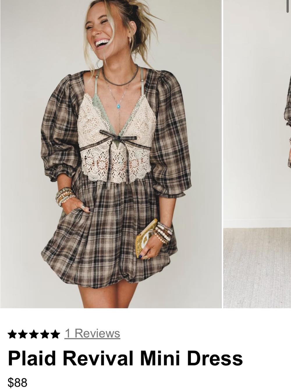 Promesa Plaid Mini Dress in Brown & Cream